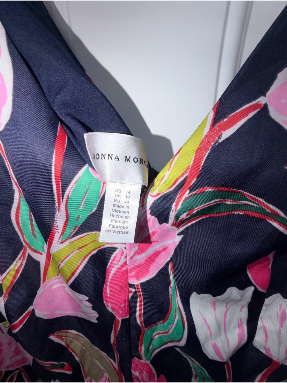 NWTAGS Donna Morgan Navy A-Line Dress with Pink Tulip Print - Picture 5 of 5
